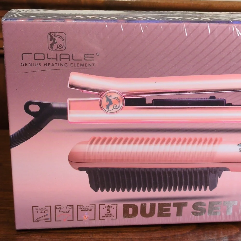 Royale Genius Heating Element Duet Set Platinum Flat Iron/Platinum Heating Brush